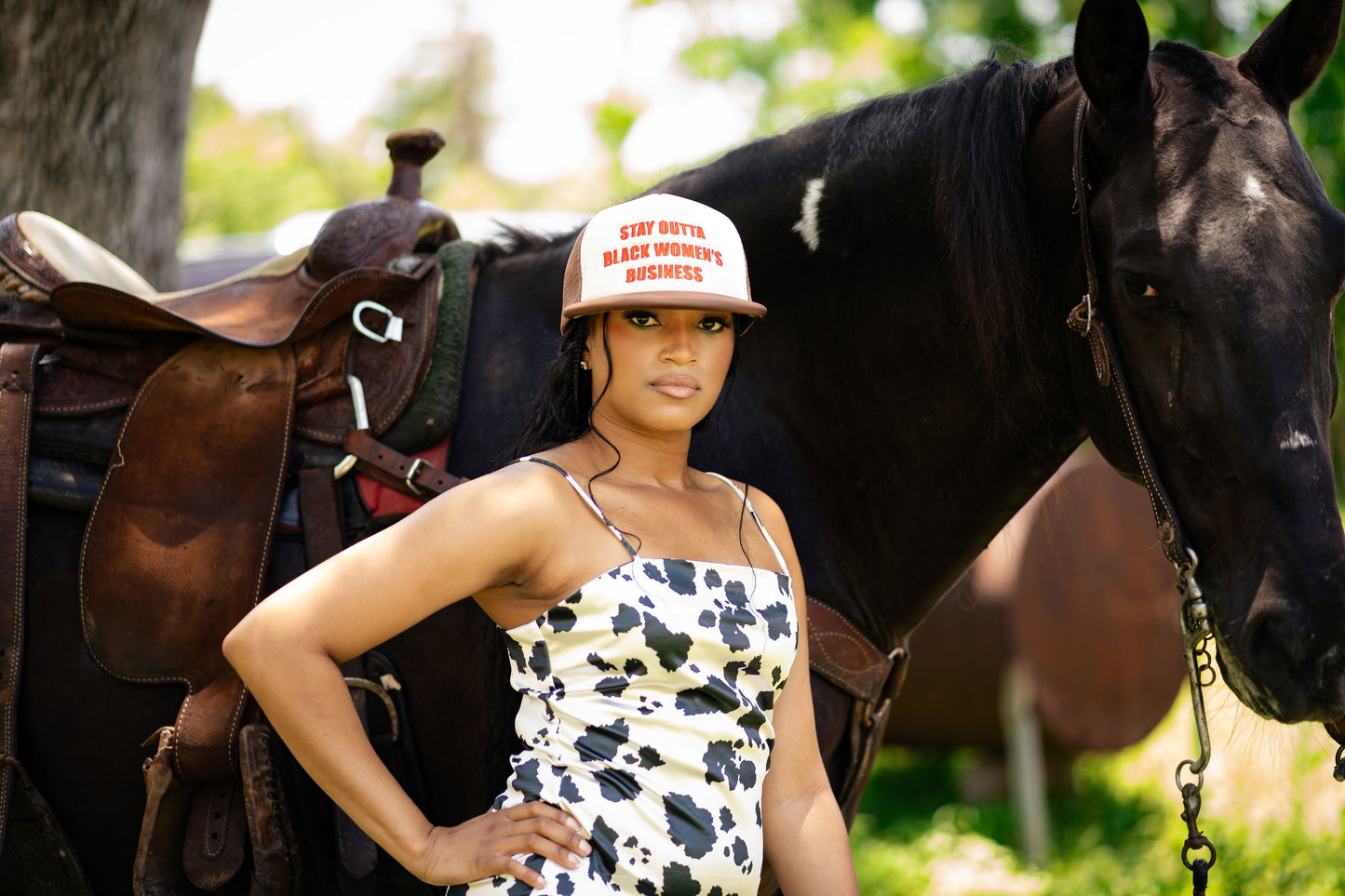 Stay Outta Black Women's Business Trucker Hat (Brown Color)